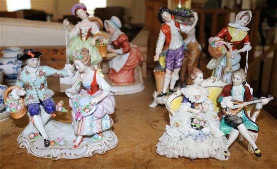 7 continental porcelain figures